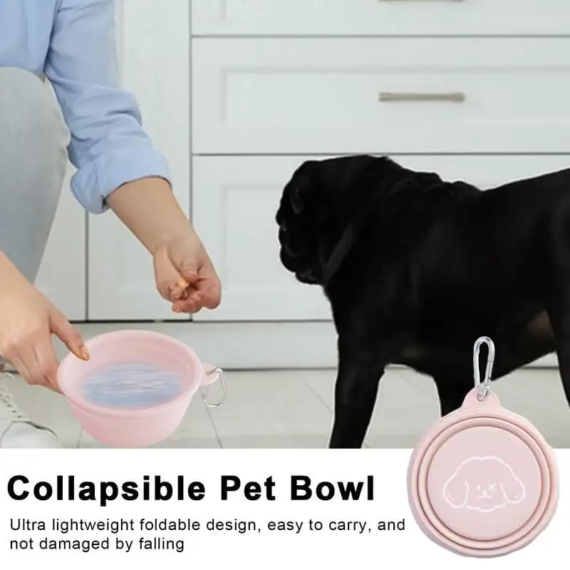 Folding Dog Bowl Food Grade Silicone Folding Water Bowl For Pets Multifunctional Pet Feeder With Buckle Portable Leakproof