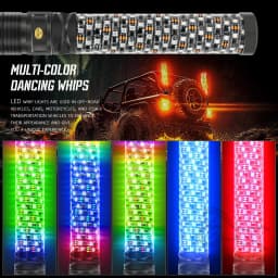 2PCS 1FT 12V Fat Spiral LED Whip Light For Side By Side For UTV APP Control Compatible With Polaris RZR for Can-Am Maverick X3