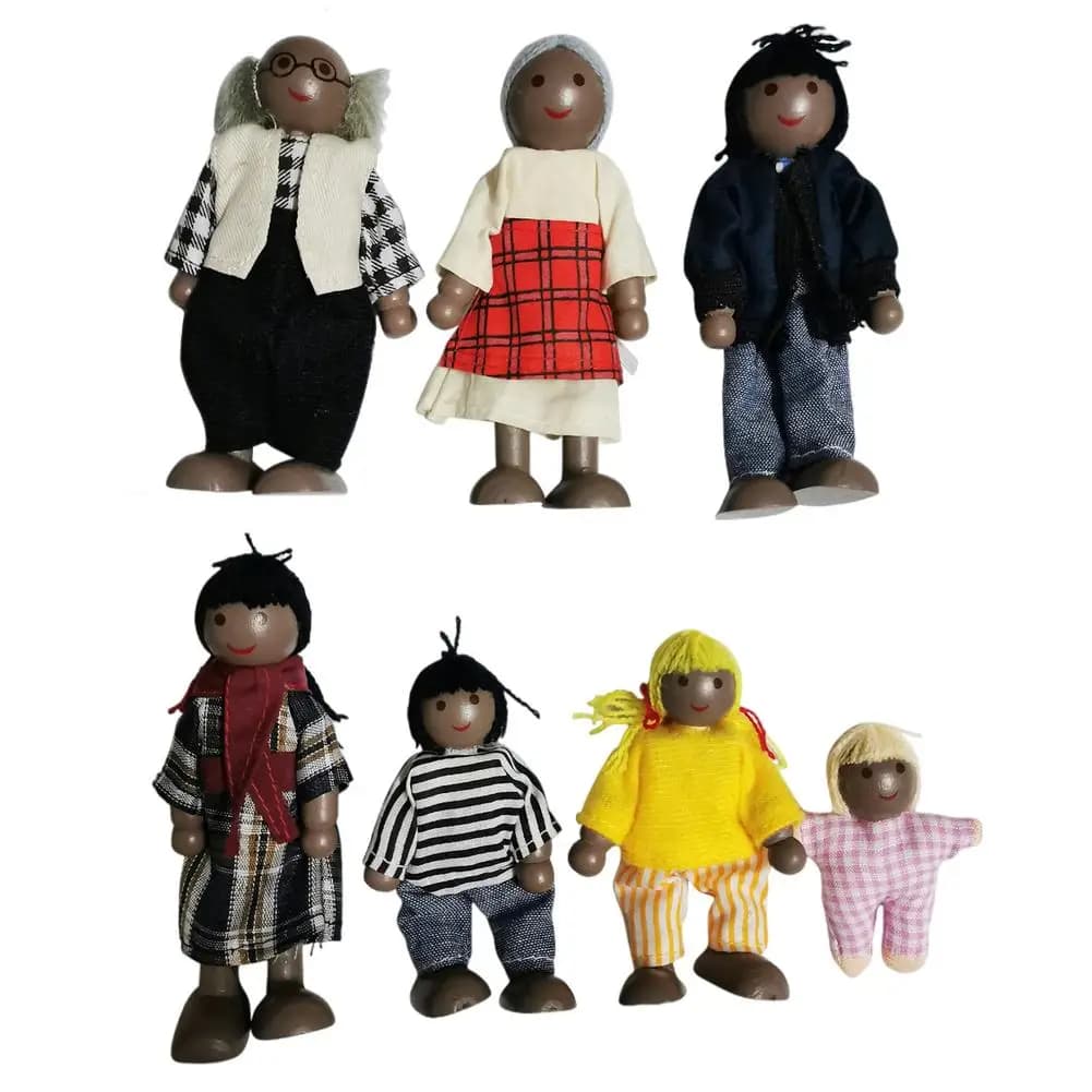 1 Set Wooden Doll African Family People Wood Puppets Dolls Kid Pretand Play Toys Eye-Hand Coordination Infantis Play Toy