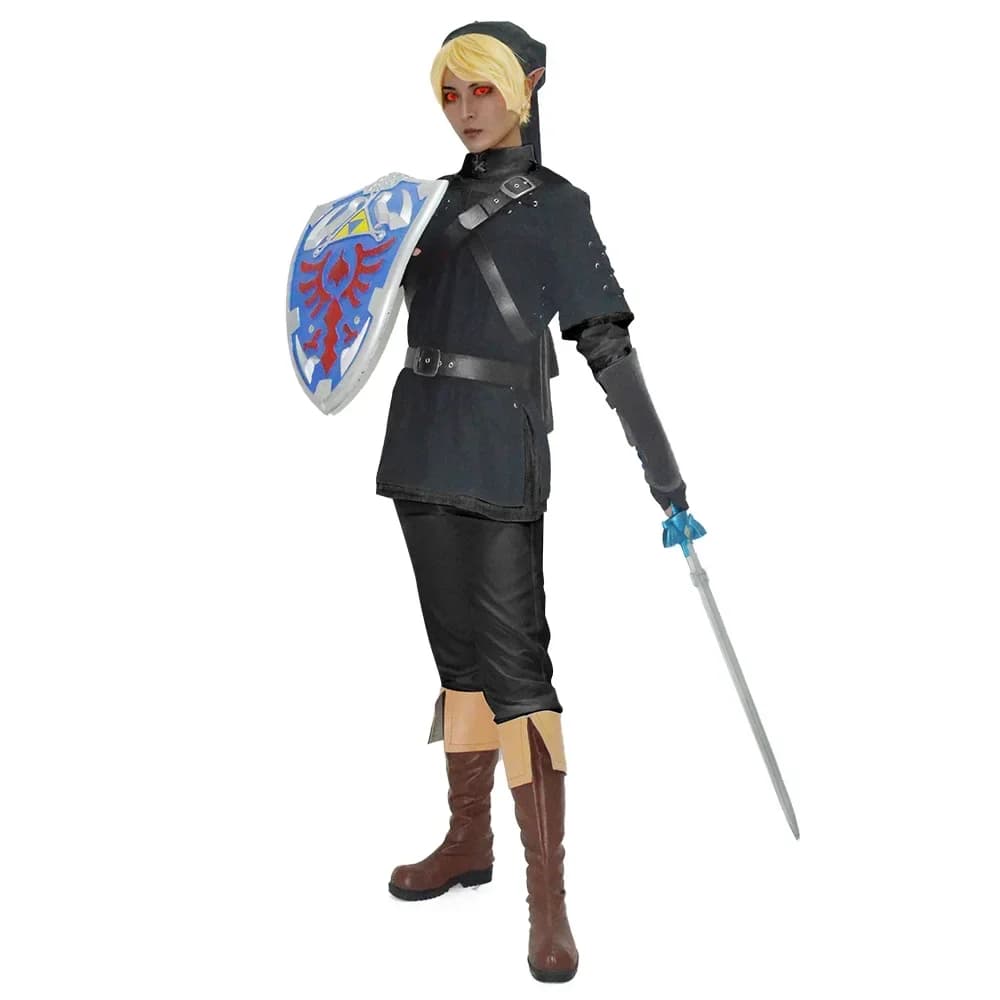 Miccostumes Men's Costume Warrior Cosplay Costume Pure Dark Black Uniform Fullset Tunic Pants with Belt and Hat