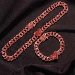 2Pc/Set Rapper Full Heavy Heart-shaped Cuban Link Bracelet Iced Women for Men Necklcae Chain Prong Pave Luxury Hiphop Jewelry Cz