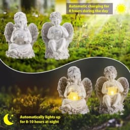 2 Pack Outdoor Angel Statue Garden Decor, Classic Solar Figurine Decoration for Yard Art Indoor Porch Home Lawn Outside Light u