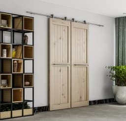 Integrated Soft Close Sliding Hardware Brushed Stainless Steel Top Mount Studio Barn Door Style Track Kit