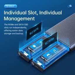 ORICO Dual Bay Aluminum M2 NVMe SSD Enclosure USB3.1 Gen2 10Gbps For M Key M&B Key NVMe PCIe SSD With Built-in Cooling Vest
