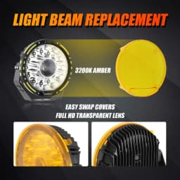 AUXBEAM 7inch LED Driving Work Light Spot Projector Light with Wiring Harness Amber 3200K Color Changing PC Protection Shells