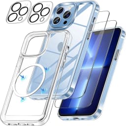 【5 in 1】Clear Case for iPhone 14 Pro Max with MagSafe Built-in with 9H Tempered Glass Screen Protector & Camera Lens Protector