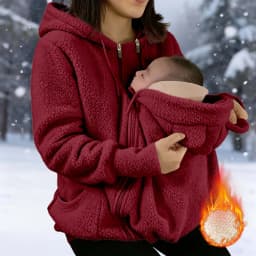 2 in 1 Warm Fleece Hoodie Coat with Baby Carrier Long Sleeve Faux Fur Plush Sweatshirt Outdoor Mom's Hoodie Jacket Baby Bag