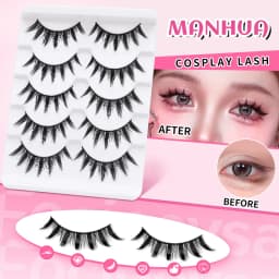 DINGSEN 5 Pairs Manga Lashes Cosplay Fake Eyelashes Strip Lash Soft Natural Look Fox Eye Korean Manhua Makeup False Eyelashes