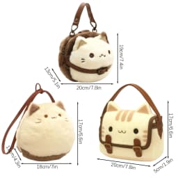Cute Plush Cat Handbag Adorable Stuffed Animal Hand-Made Backpack Large Capacity Shoulder Bag Cartoon Daypack For Kids Girls