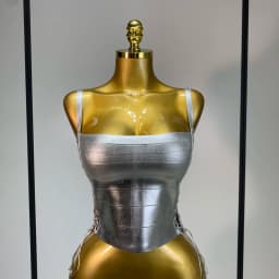 Sparkly Slver Gold Bandage Top Women Sexy Nightclub Evening Party Backless Spicy Girl High Street Stage Outfit