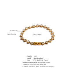 Yhpup Stainless Steel Cubic Zirconia Heart Love Chain Bracelet Bangle High Quality Trending Fantasy Wrist Jewelry
