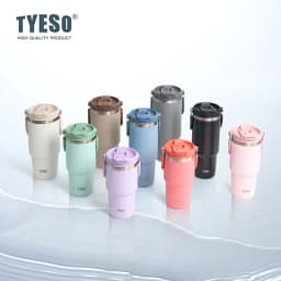 Tyeso Large-Capacity Thermoses Handle Vacuum Cup Dual-Drink Coffee Mug Stainless Steel Ice Cup Car Bottle Hot Cold Retention