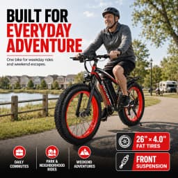 EOEOTWO 26" Fat Tire Electric Bike for Adults, 1000W Motor 1500W Peak, 48V 15Ah Battery, 34 MPH Max Speed, Up to 60 Miles Long Range