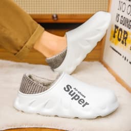 Women Men Winter Warm EVA Soft Sole Waterproof Slides Slippers Slip On Scuff Clogs Short Plush Platform House Shoes Indoor