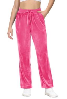 TACVASEN Winter Velvet Pants Womens Drawstring Elastic Waist Fleece Pants Workout Lounge Yoga Velour Pants Sweatpants Jogger