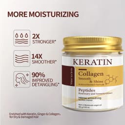 Keratin Collagen Hair Mask with Peptides & Rosemary - Intense Smoothing & Shine for All Hair Types - Deep Conditioning Treatment