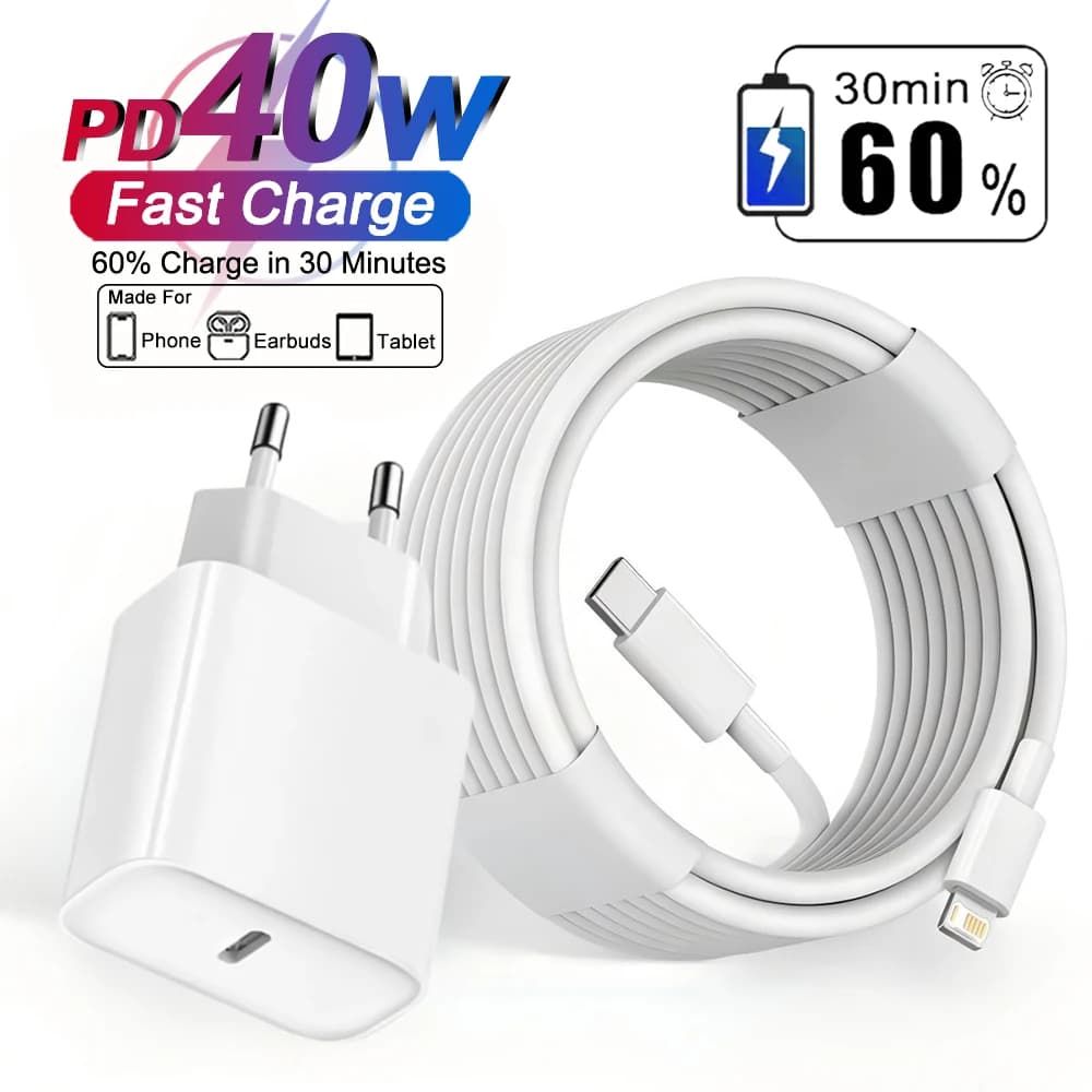 Original 40W USB Type C PD Charger Fast Charging Cable For iPhone 17 16 15 14 13 12 11 Pro Max 8 Plus XS X XR Phone Accessories