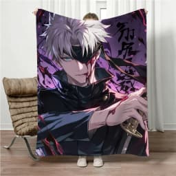 Jujutsu Kaisen Gojo Flannel Blanket Four Seasons Universal Nap Throw Anime Print Lightweight Sofa Bed Office Lunch Break Blanket
