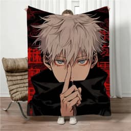 Jujutsu Kaisen Gojo Flannel Blanket Four Seasons Universal Nap Throw Anime Print Lightweight Sofa Bed Office Lunch Break Blanket