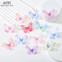 5cm 20pcs Double Sweet Butterfly Appliqued 3D Simulation Mesh Dreamy Bouquet Patch For DIY Handmade Hairband Nail Decoration
