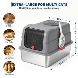 Enclosed Stainless Steel Litter Box With Lid Dog Proof XL Metal Litter Pan High Sided Anti Leak Front Entry Top Exit For Big Cats Includes Scoop For Multi Cat Home
