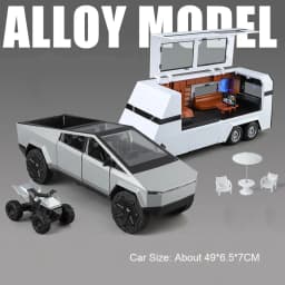 1:24 Pickup Trailer Motorhome Alloy Diecast Robotaxi Car Toys Model Sound Light Pull Back Doors Opened RV Children Festival Gift