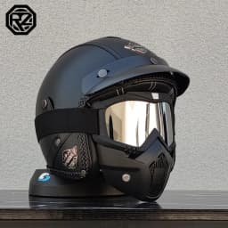 ORZ New PU Leather 3/4 Retro Cruising Motorcycle Helmet Summer Scooter Half Helmet with Mask Windshield DOT Approval