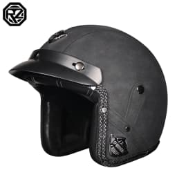 ORZ New PU Leather 3/4 Retro Cruising Motorcycle Helmet Summer Scooter Half Helmet with Mask Windshield DOT Approval