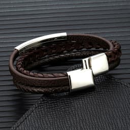 MKENDN Fashion Men Braided Rope Multilayer Leather Bracelet Matte Black Stainless Steel Bangle Hand-woven Jewelry Gifts
