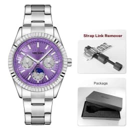 MEGIR Men's Quartz Watch with Stainless Steel Strap Fashion Business Style Wristwatch with Day Date 24-Hour Moon Phase Function