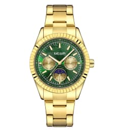 MEGIR Men's Quartz Watch with Stainless Steel Strap Fashion Business Style Wristwatch with Day Date 24-Hour Moon Phase Function