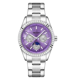 MEGIR Men's Quartz Watch with Stainless Steel Strap Fashion Business Style Wristwatch with Day Date 24-Hour Moon Phase Function