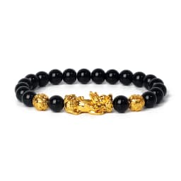 Nature Stone Feng Shui Bracelet Men Obsidian Opal Pixiu Wealth Luck Bead Bracelet Gold Color Pi Yao Dragon Charm Elastic Jewelry