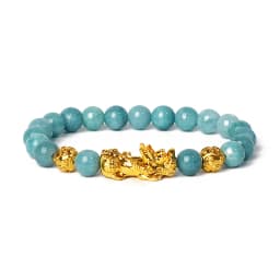 Nature Stone Feng Shui Bracelet Men Obsidian Opal Pixiu Wealth Luck Bead Bracelet Gold Color Pi Yao Dragon Charm Elastic Jewelry