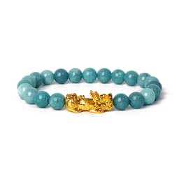 Nature Stone Feng Shui Bracelet Men Obsidian Opal Pixiu Wealth Luck Bead Bracelet Gold Color Pi Yao Dragon Charm Elastic Jewelry