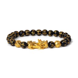 Nature Stone Feng Shui Bracelet Men Obsidian Opal Pixiu Wealth Luck Bead Bracelet Gold Color Pi Yao Dragon Charm Elastic Jewelry