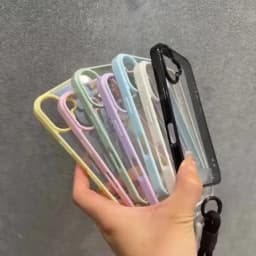 Luxury Candy Color Bumper With Lanyard Phone Case For iPhone 17 16 15 14 13 12 11 Pro Max Plus Clear Acrylic Shockproof Cover