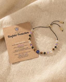 Evil Eye Dainty Natural Crystal Protection Bracelet 5 Healing Stones Clear Quartz Amethyst Tiger Eye Spiritual Guardian Jewelry