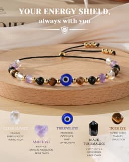 Evil Eye Dainty Natural Crystal Protection Bracelet 5 Healing Stones Clear Quartz Amethyst Tiger Eye Spiritual Guardian Jewelry
