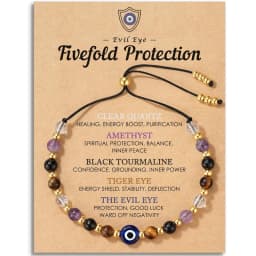 Evil Eye Dainty Natural Crystal Protection Bracelet 5 Healing Stones Clear Quartz Amethyst Tiger Eye Spiritual Guardian Jewelry