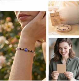 Evil Eye Dainty Natural Crystal Protection Bracelet 5 Healing Stones Clear Quartz Amethyst Tiger Eye Spiritual Guardian Jewelry