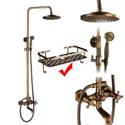 Rozin Brass Antique Bathroom Shower Faucet Set Wall Mount Dual Handle with Handshower + Shelf Brass Bathroom Shower Mixer Tap