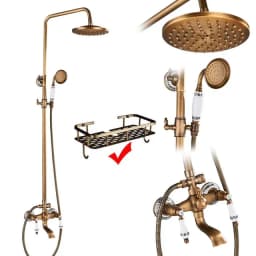 Rozin Brass Antique Bathroom Shower Faucet Set Wall Mount Dual Handle with Handshower + Shelf Brass Bathroom Shower Mixer Tap