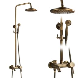 Rozin Brass Antique Bathroom Shower Faucet Set Wall Mount Dual Handle with Handshower + Shelf Brass Bathroom Shower Mixer Tap