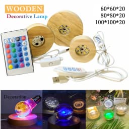 Dimmable Wooden USB Switch Desktop Decorative Lights Colorful Gradient Remote Control Light Base Display Light Support Ornament
