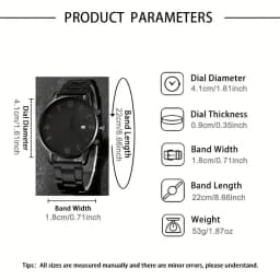 4-piece/set men's black minimalist quartz watch set with bracelet, necklace, and ring -