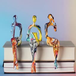 Abstract Thinker Figurine Set of 3, Colorful Modern Resin Sculpture for Bookshelf Decor & Office Desk, Unique Home Art Statue