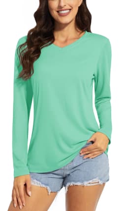 TACVASEN Summer UPF 50+ Long Sleeve T-Shirts Womens Sun Protection V Neck Fashion Tee Shirts Quick Dry Outdoor Hiking Pullover
