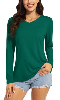 TACVASEN Summer UPF 50+ Long Sleeve T-Shirts Womens Sun Protection V Neck Fashion Tee Shirts Quick Dry Outdoor Hiking Pullover