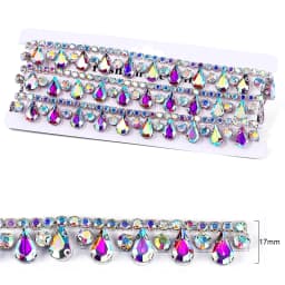 1Yard-90cm HotFix Glass Rhinestone Ribbon Crystal MultiColor Chain DIY Crafts Clothing Shoes Decoration
